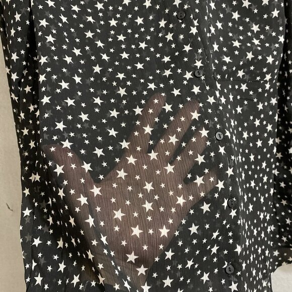LOVE FOR HUMANITY COUTURE Button Up Sheer Black W Stars Polyester Blend Shirt M - Picture 3 of 7